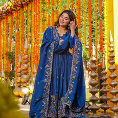 Heavy Natural Crep Silk With Sequence And Heavy Embroidery Work Anarkali Suit