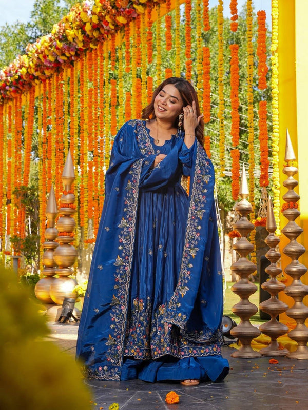 Heavy Natural Crep Silk With Sequence And Heavy Embroidery Work Anarkali Suit