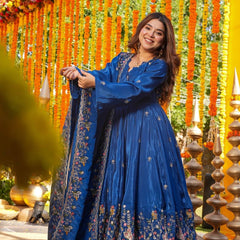 Heavy Natural Crep Silk With Sequence And Heavy Embroidery Work Anarkali Suit