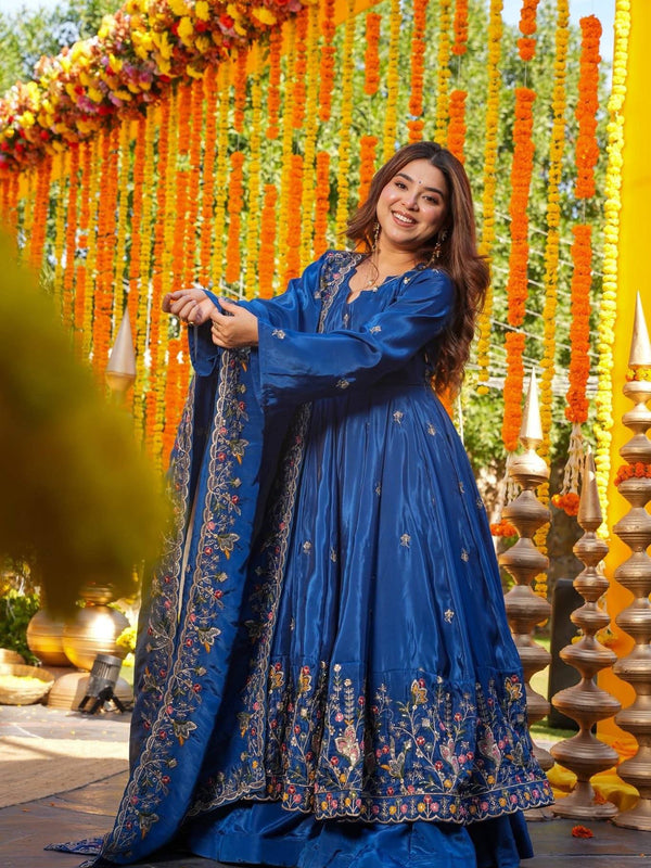 Heavy Natural Crep Silk With Sequence And Heavy Embroidery Work Anarkali Suit