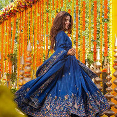 Heavy Natural Crep Silk With Sequence And Heavy Embroidery Work Anarkali Suit