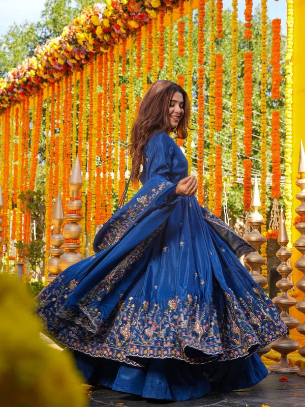Heavy Natural Crep Silk With Sequence And Heavy Embroidery Work Anarkali Suit
