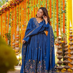 Heavy Natural Crep Silk With Sequence And Heavy Embroidery Work Anarkali Suit