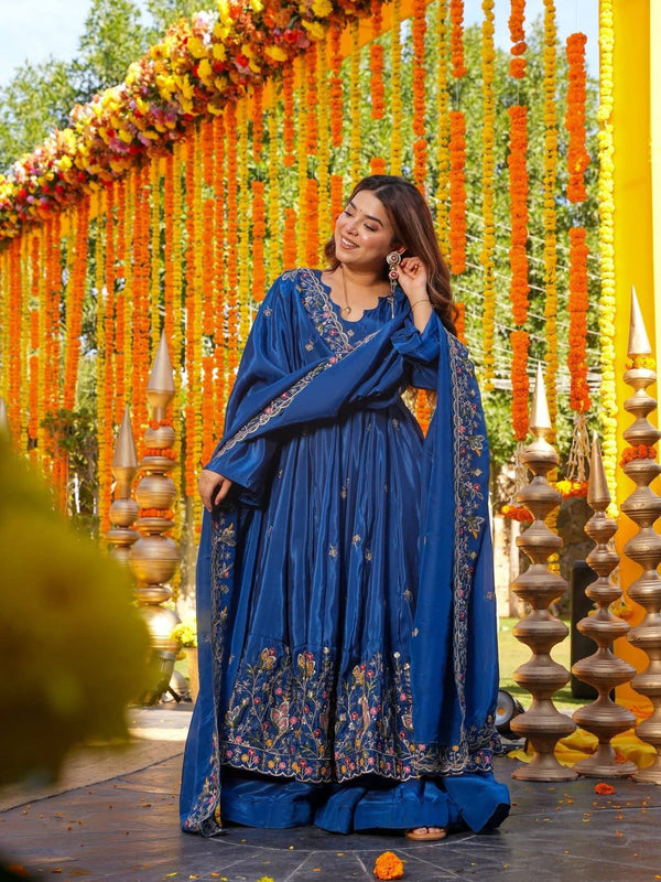 Heavy Natural Crep Silk With Sequence And Heavy Embroidery Work Anarkali Suit