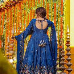 Heavy Natural Crep Silk With Sequence And Heavy Embroidery Work Anarkali Suit