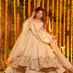 Heavy Natural Crep Silk With Sequence And Heavy Embroidery Work Anarkali Suit