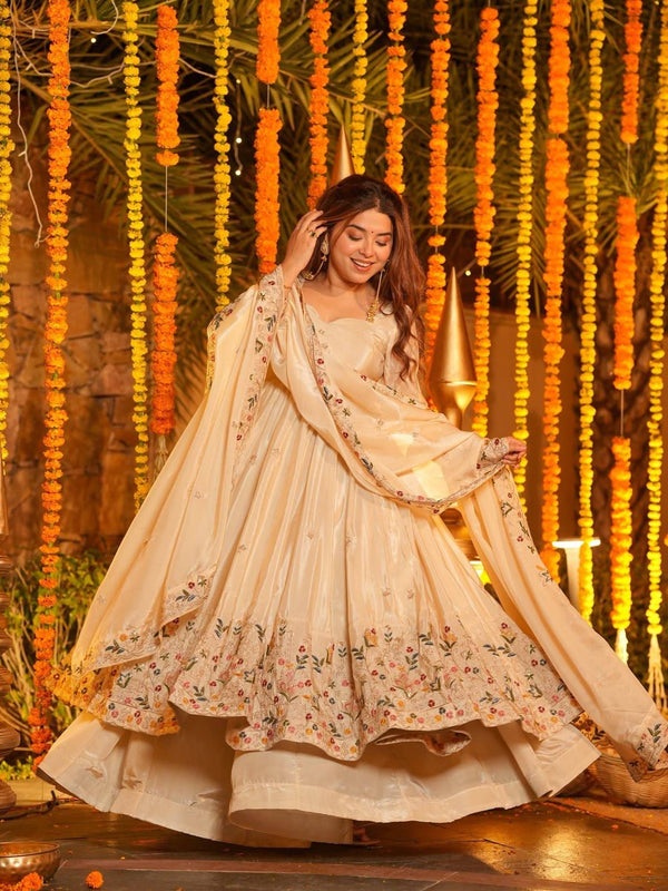 Heavy Natural Crep Silk With Sequence And Heavy Embroidery Work Anarkali Suit