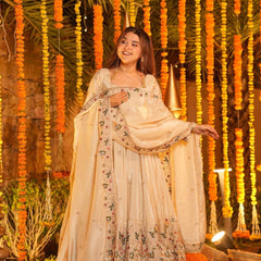 Heavy Natural Crep Silk With Sequence And Heavy Embroidery Work Anarkali Suit
