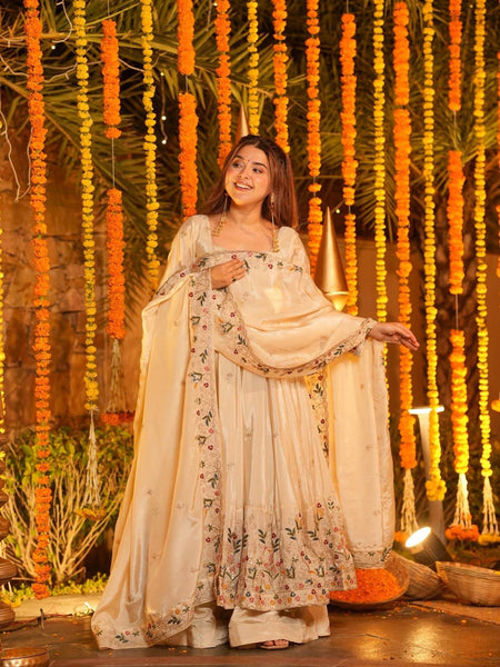 Heavy Natural Crep Silk With Sequence And Heavy Embroidery Work Anarkali Suit