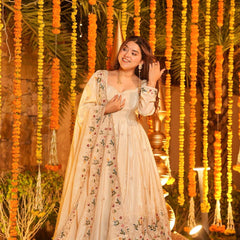 Heavy Natural Crep Silk With Sequence And Heavy Embroidery Work Anarkali Suit