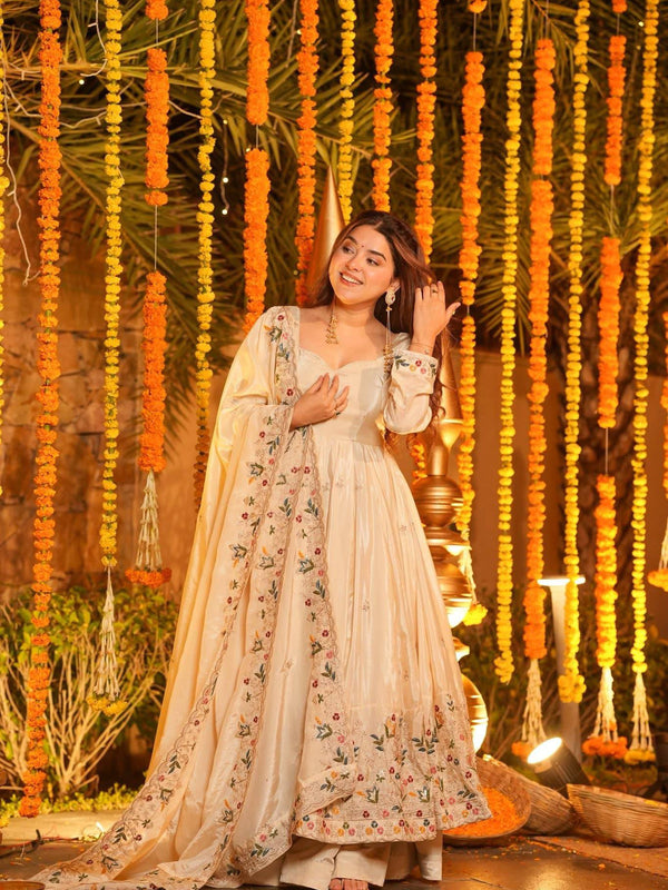 Heavy Natural Crep Silk With Sequence And Heavy Embroidery Work Anarkali Suit
