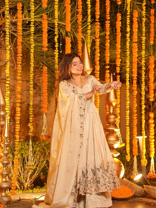 Heavy Natural Crep Silk With Sequence And Heavy Embroidery Work Anarkali Suit