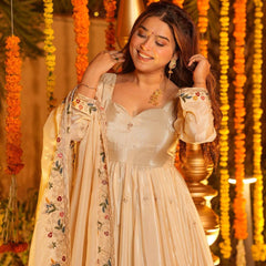 Heavy Natural Crep Silk With Sequence And Heavy Embroidery Work Anarkali Suit