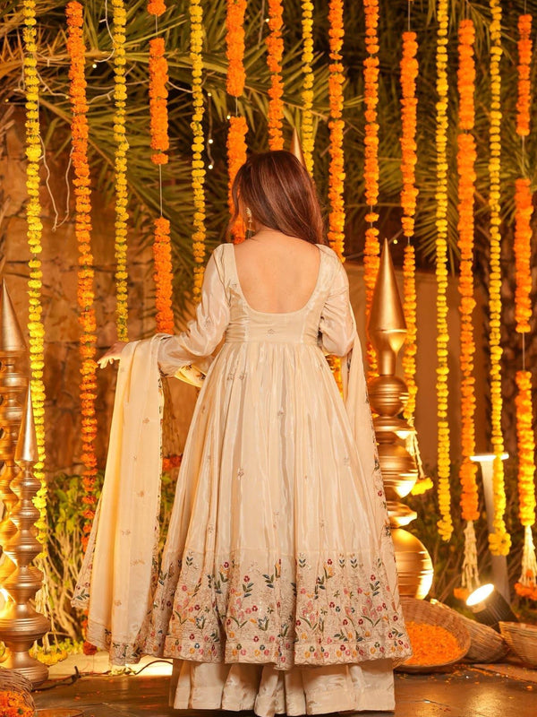 Heavy Natural Crep Silk With Sequence And Heavy Embroidery Work Anarkali Suit