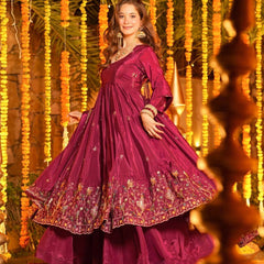 Heavy Natural Crep Silk With Sequence And Heavy Embroidery Work Anarkali Suit