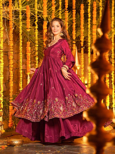 Heavy Natural Crep Silk With Sequence And Heavy Embroidery Work Anarkali Suit