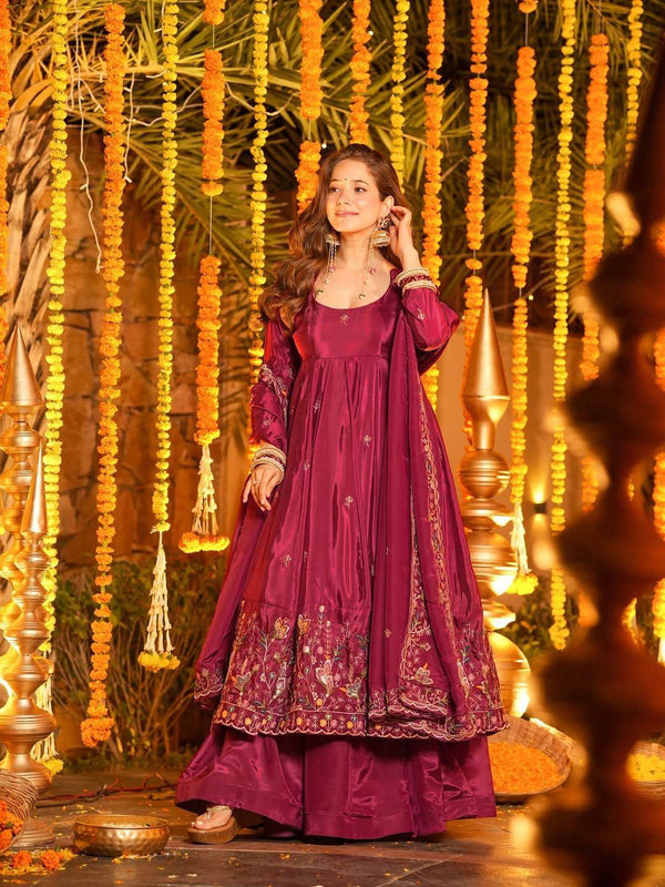Heavy Natural Crep Silk With Sequence And Heavy Embroidery Work Anarkali Suit