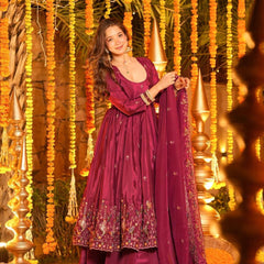 Heavy Natural Crep Silk With Sequence And Heavy Embroidery Work Anarkali Suit