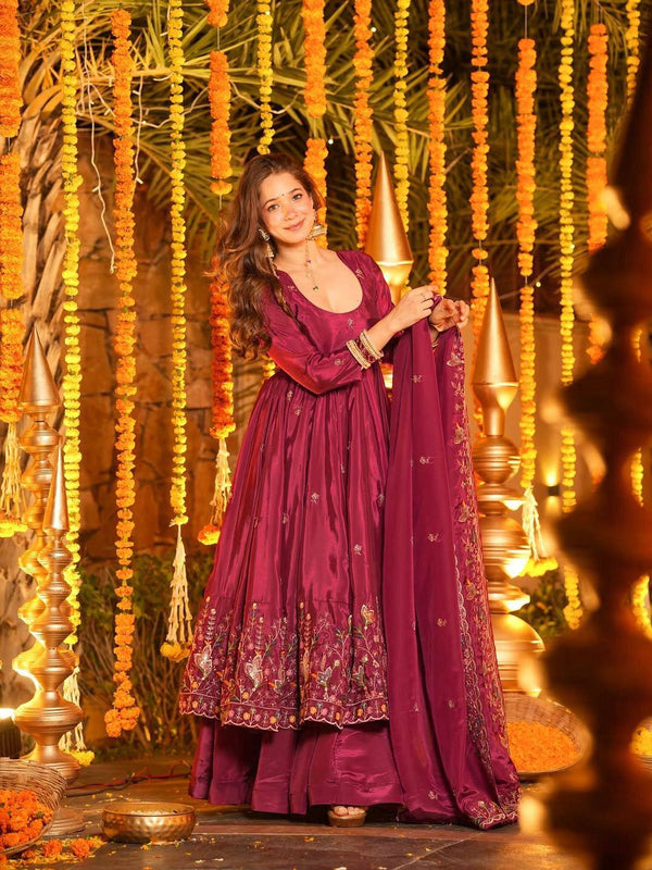 Heavy Natural Crep Silk With Sequence And Heavy Embroidery Work Anarkali Suit