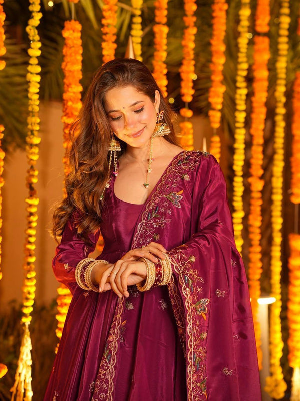 Heavy Natural Crep Silk With Sequence And Heavy Embroidery Work Anarkali Suit