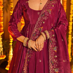 Heavy Natural Crep Silk With Sequence And Heavy Embroidery Work Anarkali Suit