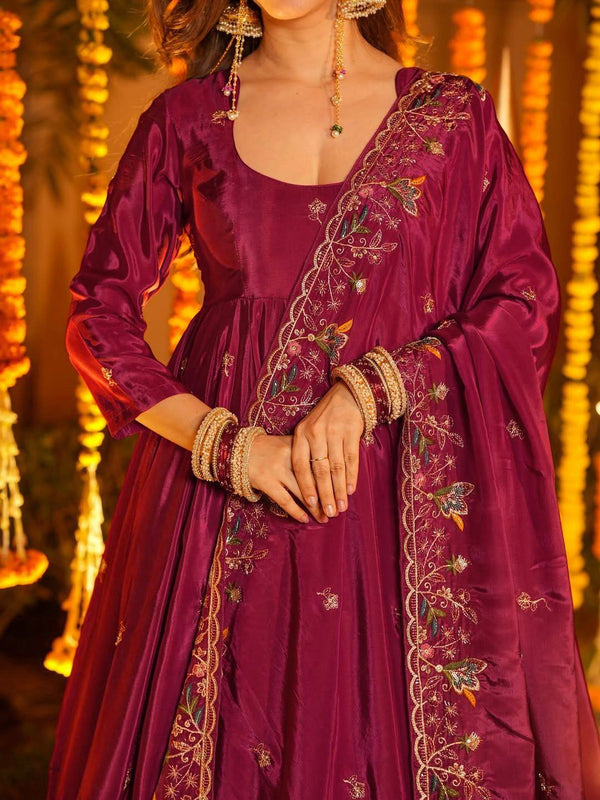 Heavy Natural Crep Silk With Sequence And Heavy Embroidery Work Anarkali Suit