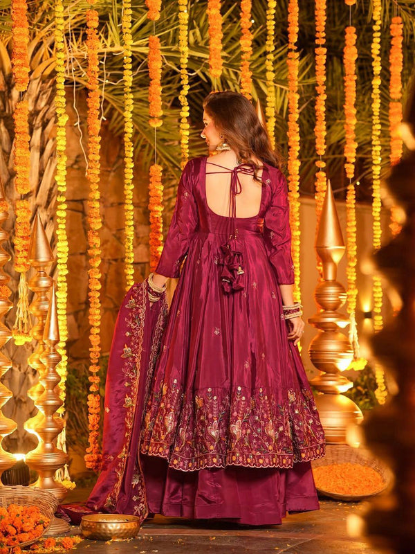 Heavy Natural Crep Silk With Sequence And Heavy Embroidery Work Anarkali Suit