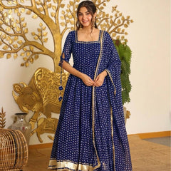 Heavy Bandhej Print Faux Georgette With Fancy Sleeves And Tassels Anarkali Gown Suit Set