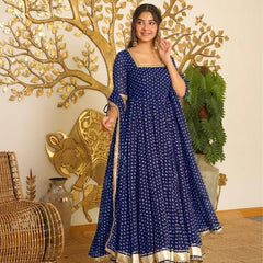Heavy Bandhej Print Faux Georgette With Fancy Sleeves And Tassels Anarkali Gown Suit Set