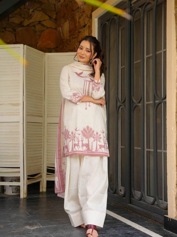 Heavy Cambric Cotton Fabric Farshi Salwar Suit Set