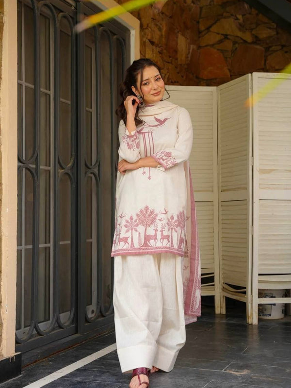 Heavy Cambric Cotton Fabric Farshi Salwar Suit Set