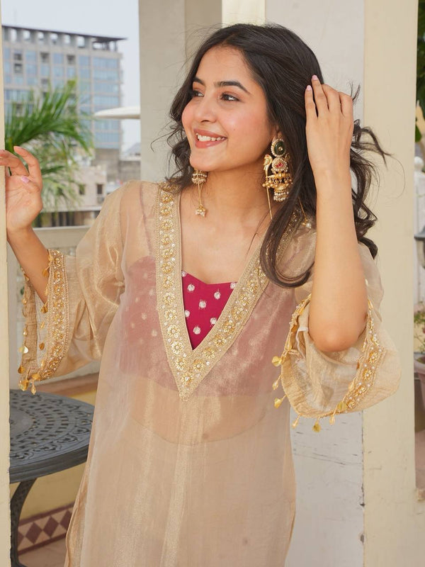 Pure Golden Tissue Salsa Kurta Set