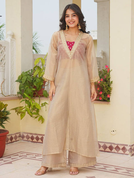 Pure Golden Tissue Salsa Kurta Set