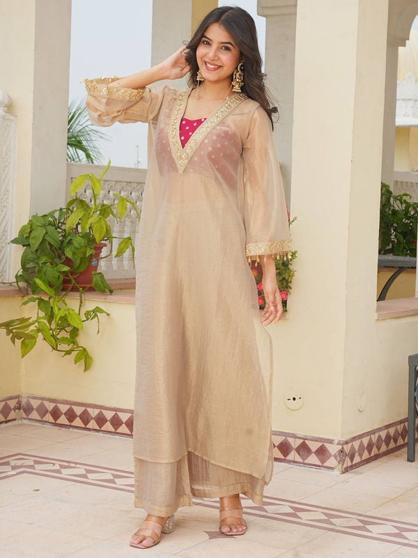 Pure Golden Tissue Salsa Kurta Set