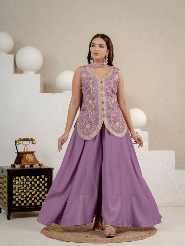 Heavy Roman Silk Sharara Palazzo Suit Set