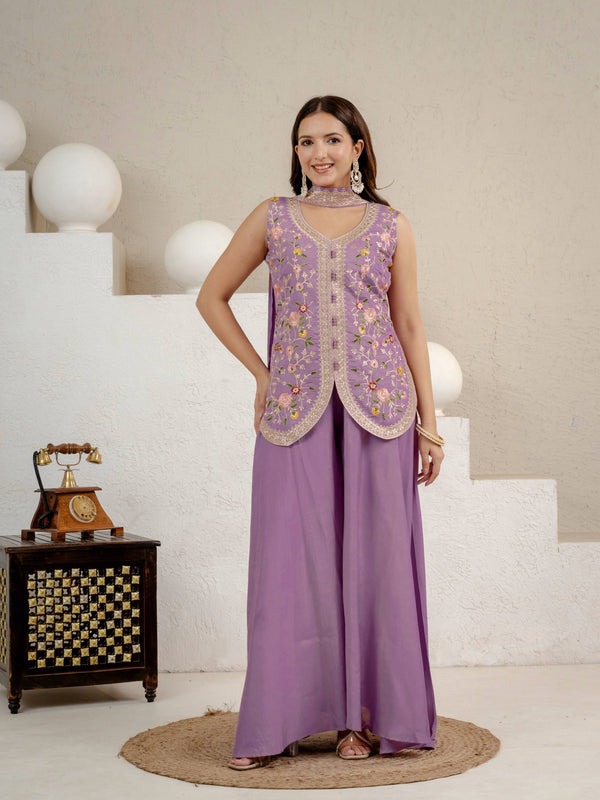 Heavy Roman Silk Sharara Palazzo Suit Set