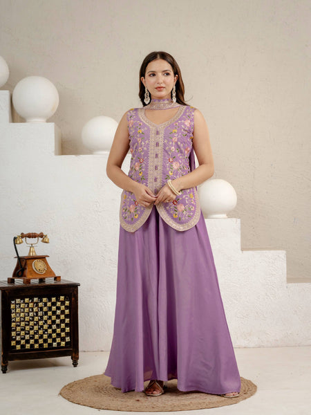 Heavy Roman Silk Sharara Palazzo Suit Set