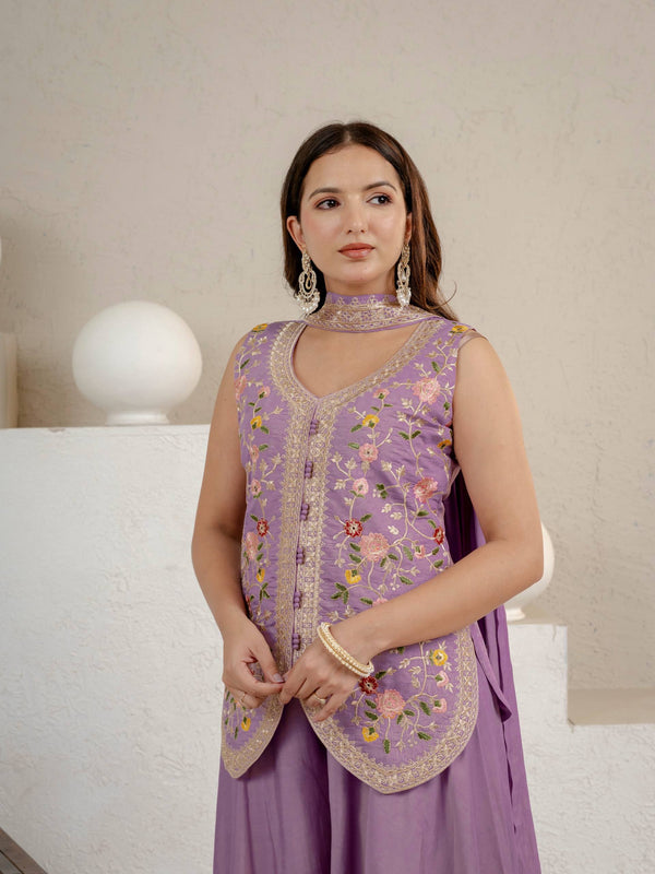 Heavy Roman Silk Sharara Palazzo Suit Set