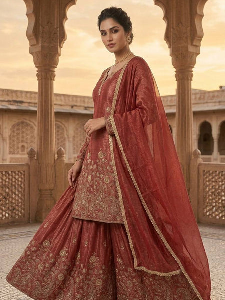 New Designer Party Wear Look Top , Sharara Plazzo and Dupatta, New Fancy Style