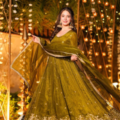 Heavy Crunchy Silk With Sequence And Embroidery Work Designer Anarkali Suit