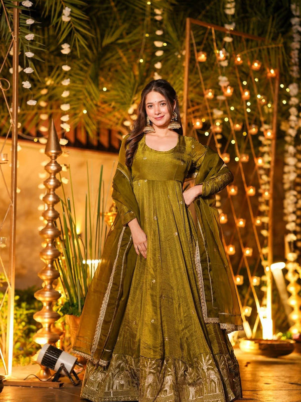 Heavy Crunchy Silk With Sequence And Embroidery Work Designer Anarkali Suit