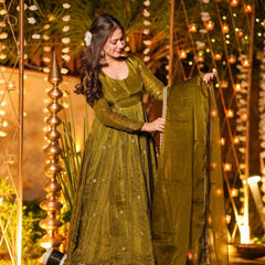 Heavy Crunchy Silk With Sequence And Embroidery Work Designer Anarkali Suit