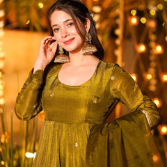 Heavy Crunchy Silk With Sequence And Embroidery Work Designer Anarkali Suit