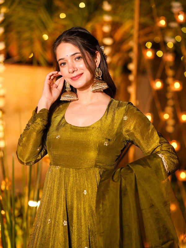 Heavy Crunchy Silk With Sequence And Embroidery Work Designer Anarkali Suit