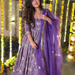 Heavy Crunchy Silk With 5mm Sequence And Embroidery Work Anarkali Suit