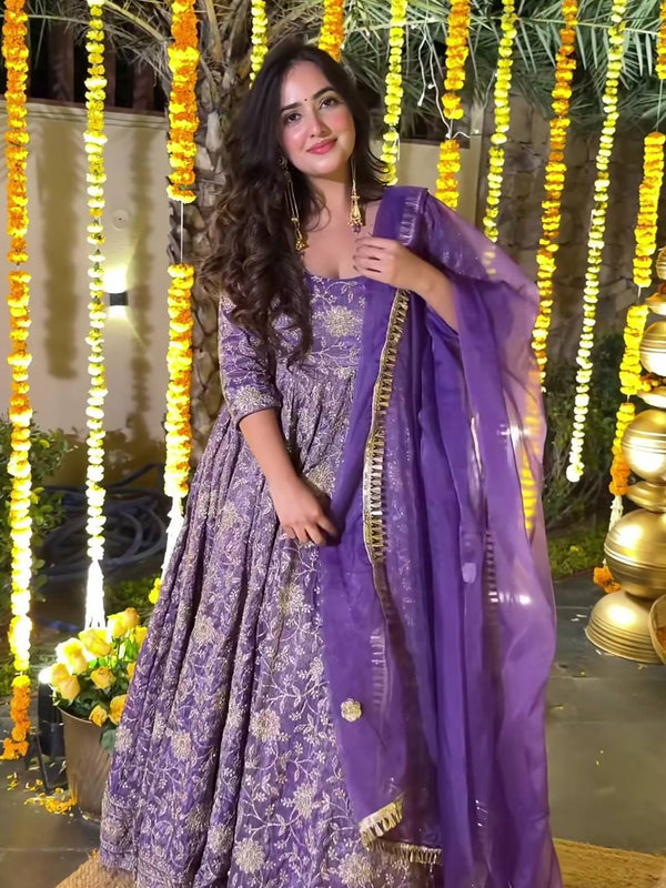 Heavy Crunchy Silk With 5mm Sequence And Embroidery Work Anarkali Suit