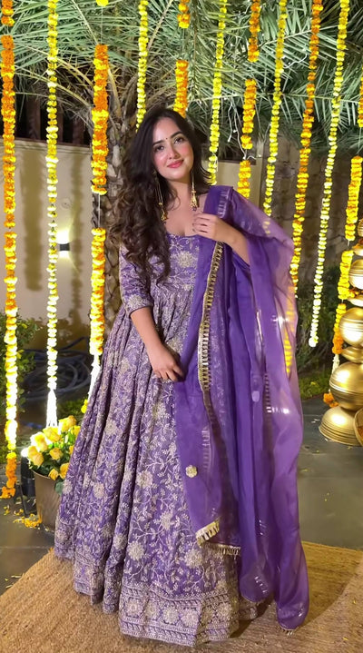 Heavy Crunchy Silk With 5mm Sequence And Embroidery Work Anarkali Suit
