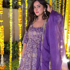 Heavy Crunchy Silk With 5mm Sequence And Embroidery Work Anarkali Suit