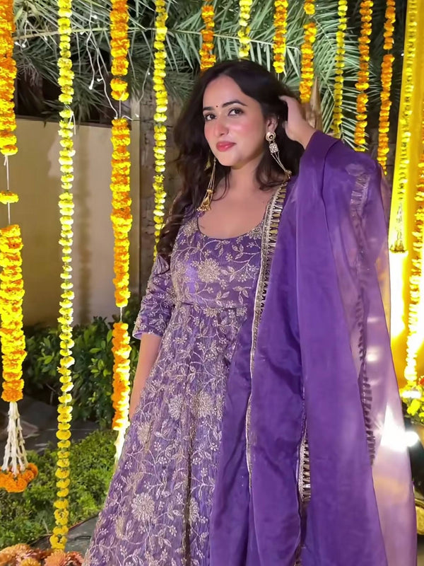 Heavy Crunchy Silk With 5mm Sequence And Embroidery Work Anarkali Suit