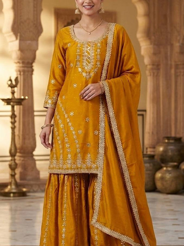 Pure Heavy Chinnon Silk Sharara Palazzo Suit Set